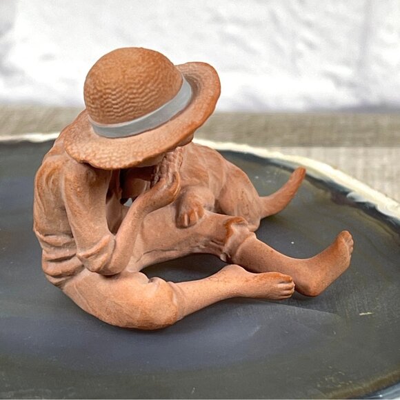 John Imhoff USA Terracotta Homestead Life Boy & Dog Figurine Signed Pottery VTG - Picture 4 of 12